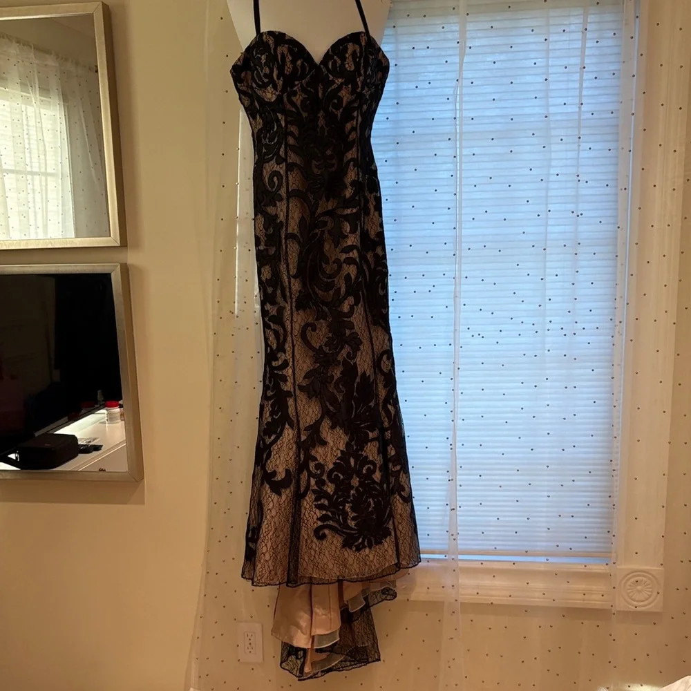 Elegant Black and Cream Lace Dress - Picture 1 of 11